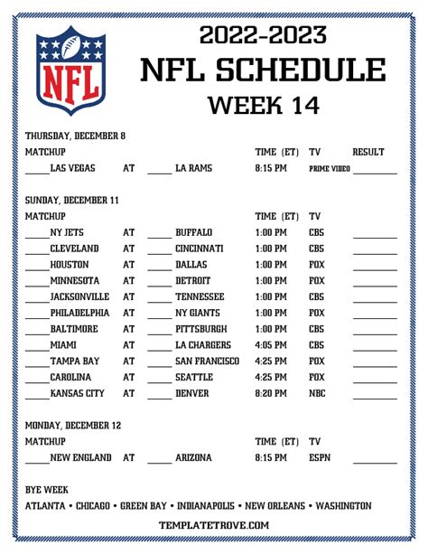 remaining nfl schedule week by